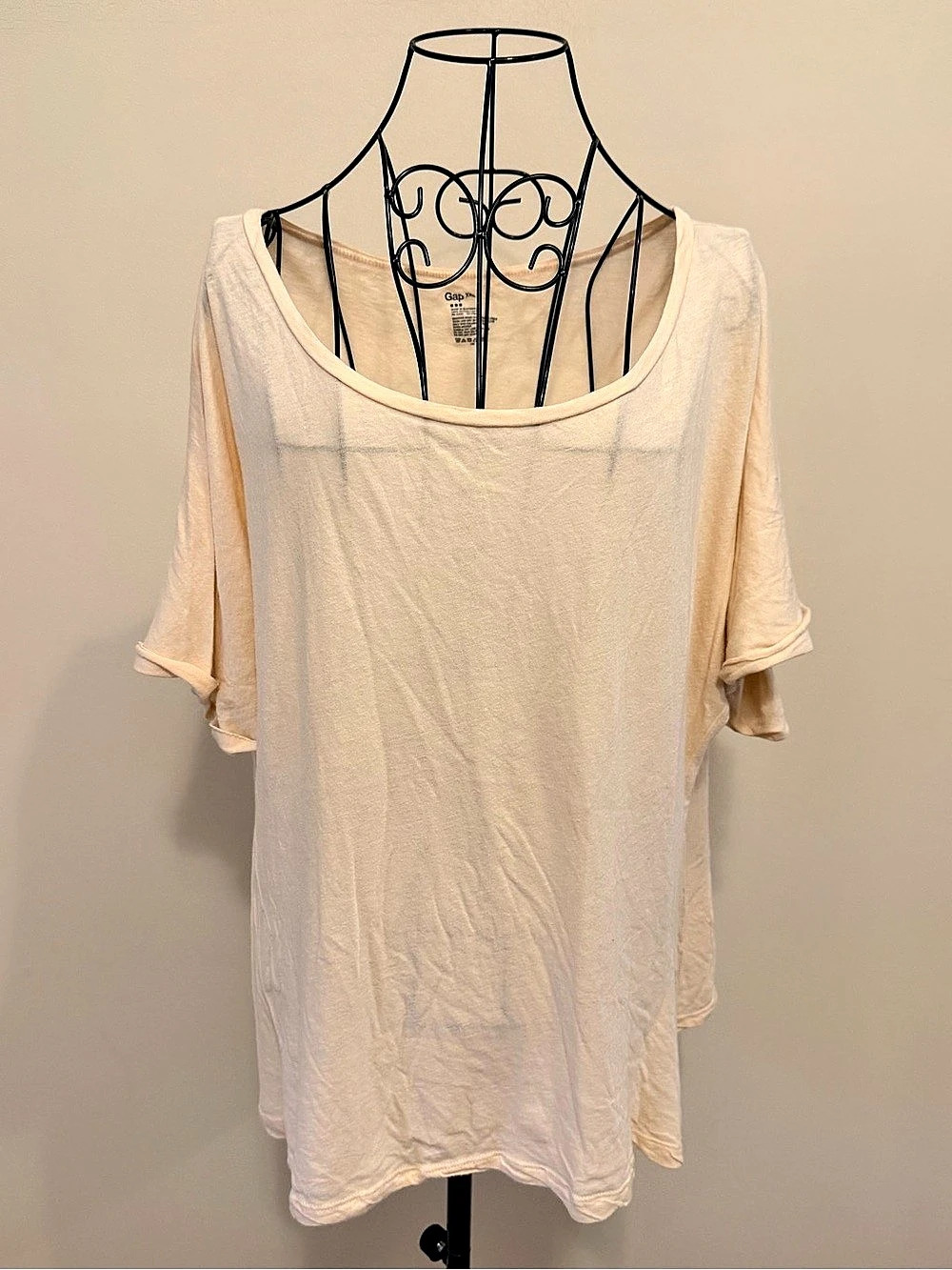 Gap Cream Peach Cotton Jersey Ruffle Scoop Neck Relaxed Fit Tee Short Sleeve XXL